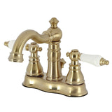 American Patriot Two-Handle 3-Hole Deck Mount 4" Centerset Bathroom Faucet with Pop-Up Drain