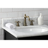 American Classic Two-Handle 3-Hole Deck Mount Widespread Bathroom Faucet with Brass Pop-Up Drain