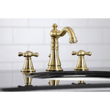 American Classic Two-Handle 3-Hole Deck Mount Widespread Bathroom Faucet with Brass Pop-Up Drain