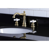 American Classic Two-Handle 3-Hole Deck Mount Widespread Bathroom Faucet with Brass Pop-Up Drain