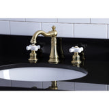 American Classic Two-Handle 3-Hole Deck Mount Widespread Bathroom Faucet with Brass Pop-Up Drain