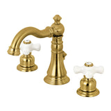 American Classic Two-Handle 3-Hole Deck Mount Widespread Bathroom Faucet with Brass Pop-Up Drain