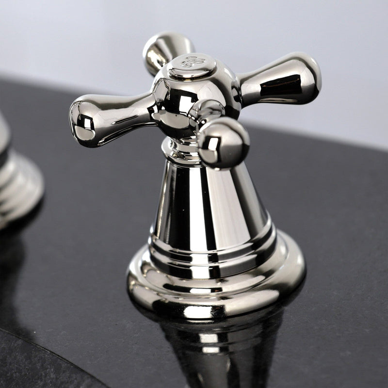 American Classic Two-Handle 3-Hole Deck Mount Widespread Bathroom Faucet with Brass Pop-Up Drain