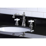 American Classic Two-Handle 3-Hole Deck Mount Widespread Bathroom Faucet with Brass Pop-Up Drain
