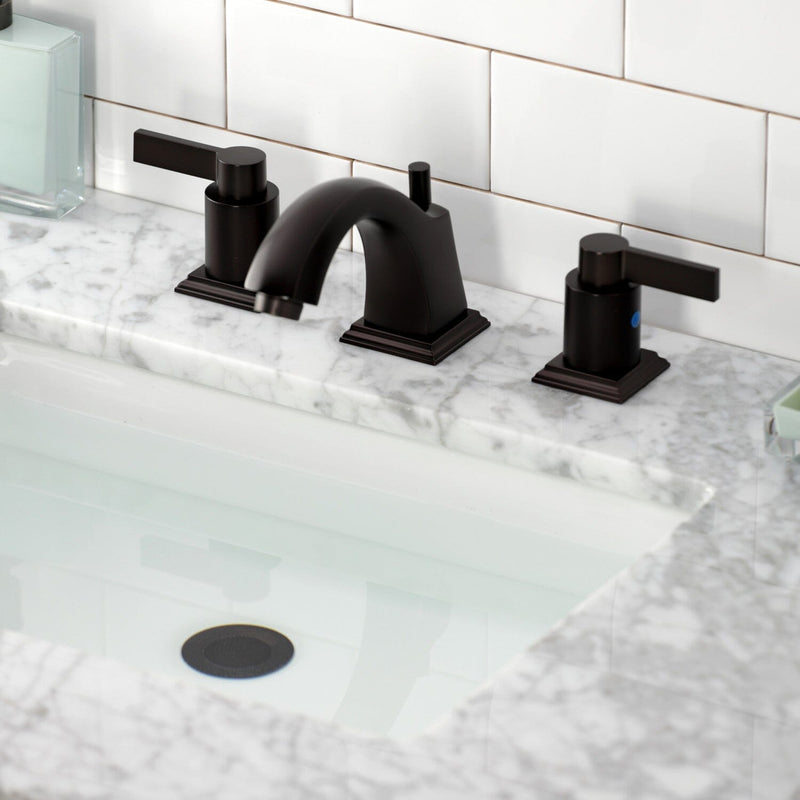 NuvoFusion Two-Handle 3-Hole Deck Mount Widespread Bathroom Faucet with Pop-Up Drain