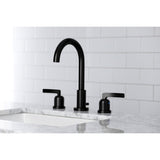Centurion Two-Handle 3-Hole Deck Mount Widespread Bathroom Faucet with Brass Pop-Up Drain