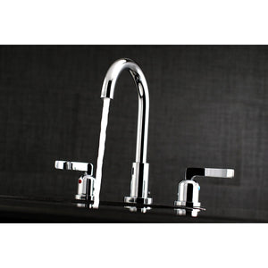 Centurion Two-Handle 3-Hole Deck Mount Widespread Bathroom Faucet with Brass Pop-Up Drain