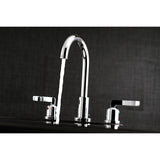 Centurion Two-Handle 3-Hole Deck Mount Widespread Bathroom Faucet with Brass Pop-Up Drain
