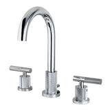Convergent Two-Handle 3-Hole Deck Mount Widespread Bathroom Faucet with Knurled Handle and Brass Pop-Up Drain
