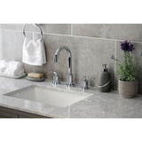 Serena Two-Handle 3-Hole Deck Mount Widespread Bathroom Faucet with Brass Pop-Up Drain