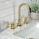NuvoFusion Two-Handle 3-Hole Deck Mount Widespread Bathroom Faucet with Brass Pop-Up