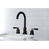 Centurion Two-Handle 3-Hole Deck Mount Widespread Bathroom Faucet with Brass Pop-Up Drain