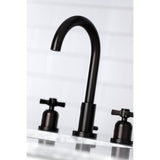 Millennium Two-Handle 3-Hole Deck Mount Widespread Bathroom Faucet with Brass Pop-Up