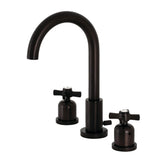 Millennium Two-Handle 3-Hole Deck Mount Widespread Bathroom Faucet with Brass Pop-Up