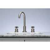Millennium Two-Handle 3-Hole Deck Mount Widespread Bathroom Faucet with Brass Pop-Up