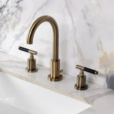 Kaiser Two-Handle 3-Hole Deck Mount Widespread Bathroom Faucet with Brass Pop-Up