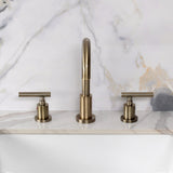 Manhattan Two-Handle 3-Hole Deck Mount Widespread Bathroom Faucet with Brass Pop-Up
