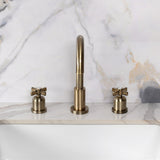 Millennium Two-Handle 3-Hole Deck Mount Widespread Bathroom Faucet with Brass Pop-Up