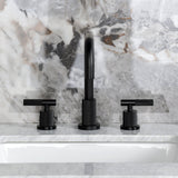 Convergent Two-Handle 3-Hole Deck Mount Widespread Bathroom Faucet with Knurled Handle and Brass Pop-Up