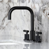 Convergent Two-Handle 3-Hole Deck Mount Widespread Bathroom Faucet with Knurled Handle and Brass Pop-Up