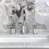 Convergent Two-Handle 3-Hole Deck Mount Widespread Bathroom Faucet with Knurled Handle and Brass Pop-Up