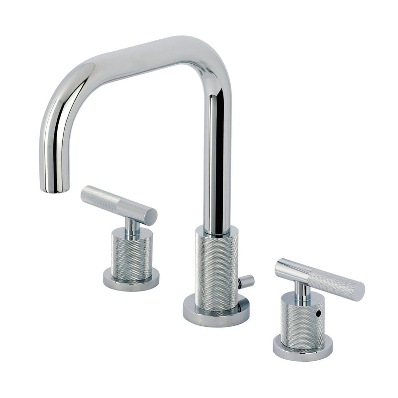 Convergent Two-Handle 3-Hole Deck Mount Widespread Bathroom Faucet with Knurled Handle and Brass Pop-Up