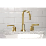 Centurion Two-Handle 3-Hole Deck Mount Widespread Bathroom Faucet with Brass Pop-Up