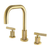 Convergent Two-Handle 3-Hole Deck Mount Widespread Bathroom Faucet with Knurled Handle and Brass Pop-Up Drain