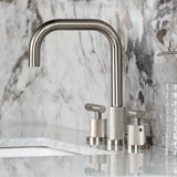 Convergent Two-Handle 3-Hole Deck Mount Widespread Bathroom Faucet with Knurled Handle and Brass Pop-Up