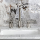 Convergent Two-Handle 3-Hole Deck Mount Widespread Bathroom Faucet with Knurled Handle and Brass Pop-Up