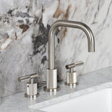 Convergent Two-Handle 3-Hole Deck Mount Widespread Bathroom Faucet with Knurled Handle and Brass Pop-Up