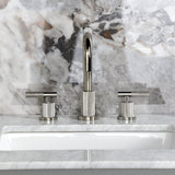 Convergent Two-Handle 3-Hole Deck Mount Widespread Bathroom Faucet with Knurled Handle and Brass Pop-Up