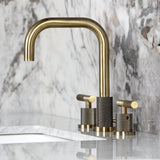 Convergent Two-Handle 3-Hole Deck Mount Widespread Bathroom Faucet with Knurled Handle and Brass Pop-Up