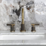 Convergent Two-Handle 3-Hole Deck Mount Widespread Bathroom Faucet with Knurled Handle and Brass Pop-Up
