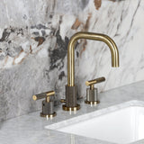 Convergent Two-Handle 3-Hole Deck Mount Widespread Bathroom Faucet with Knurled Handle and Brass Pop-Up