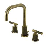 Convergent Two-Handle 3-Hole Deck Mount Widespread Bathroom Faucet with Knurled Handle and Brass Pop-Up