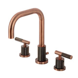 Convergent Two-Handle 3-Hole Deck Mount Widespread Bathroom Faucet with Knurled Handle and Brass Pop-Up