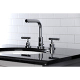 Manhattan Two-Handle 3-Hole Deck Mount Widespread Bathroom Faucet with Brass Pop-Up Drain