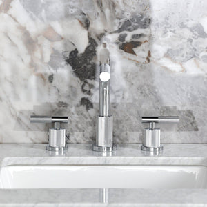 Convergent Two-Handle 3-Hole Deck Mount Widespread Bathroom Faucet with Knurled Handle and Brass Pop-Up