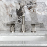 Convergent Two-Handle 3-Hole Deck Mount Widespread Bathroom Faucet with Knurled Handle and Brass Pop-Up