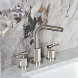 Convergent Two-Handle 3-Hole Deck Mount Widespread Bathroom Faucet with Knurled Handle and Brass Pop-Up