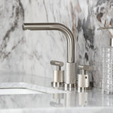 Convergent Two-Handle 3-Hole Deck Mount Widespread Bathroom Faucet with Knurled Handle and Brass Pop-Up