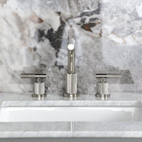 Convergent Two-Handle 3-Hole Deck Mount Widespread Bathroom Faucet with Knurled Handle and Brass Pop-Up