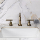 Manhattan Two-Handle 3-Hole Deck Mount Widespread Bathroom Faucet with Brass Pop-Up