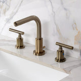 Manhattan Two-Handle 3-Hole Deck Mount Widespread Bathroom Faucet with Brass Pop-Up