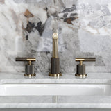 Convergent Two-Handle 3-Hole Deck Mount Widespread Bathroom Faucet with Knurled Handle and Brass Pop-Up