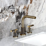 Convergent Two-Handle 3-Hole Deck Mount Widespread Bathroom Faucet with Knurled Handle and Brass Pop-Up
