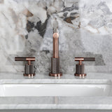 Convergent Two-Handle 3-Hole Deck Mount Widespread Bathroom Faucet with Knurled Handle and Brass Pop-Up