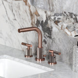 Convergent Two-Handle 3-Hole Deck Mount Widespread Bathroom Faucet with Knurled Handle and Brass Pop-Up