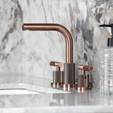 Convergent Two-Handle 3-Hole Deck Mount Widespread Bathroom Faucet with Knurled Handle and Brass Pop-Up